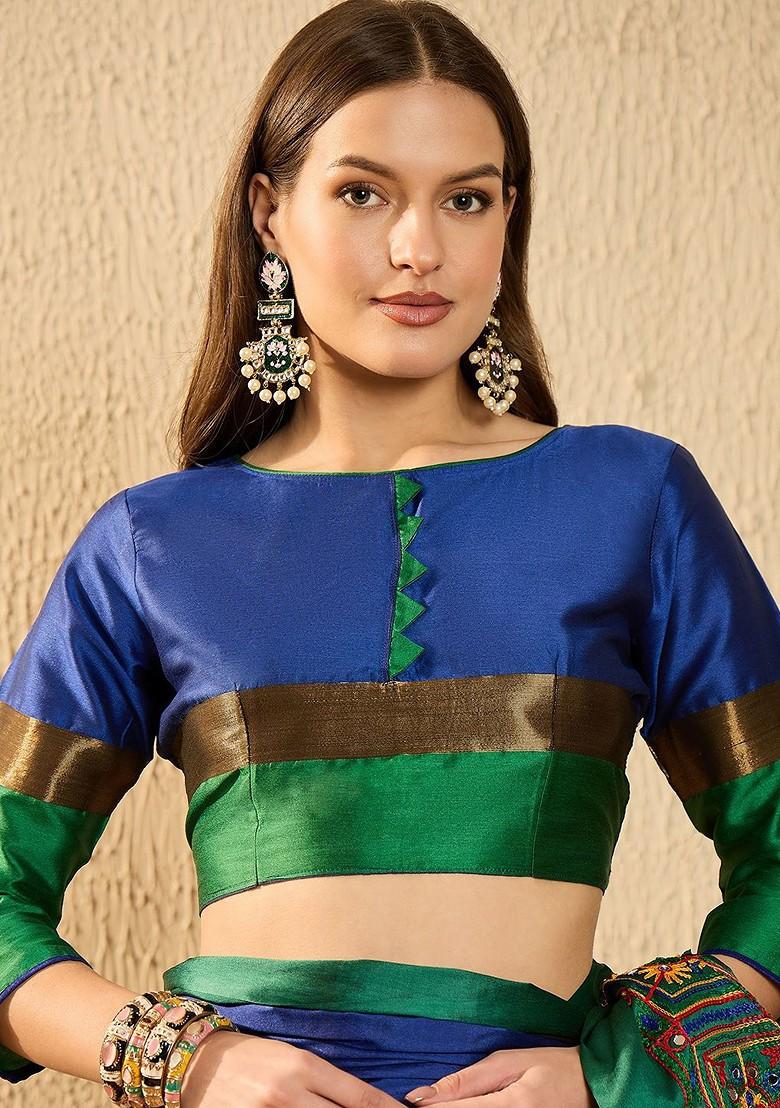 Blue Embroidered Poly Blend Saree Set