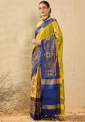 Yellow Embroidered Silk Saree Set