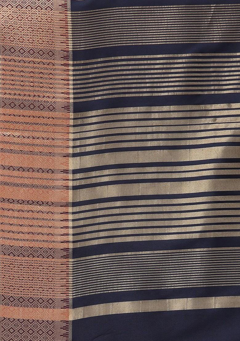 Blue Embroidered Silk Saree Set