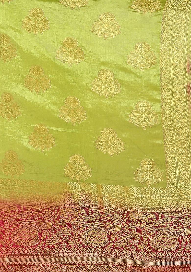 Green Embroidered Silk Saree Set
