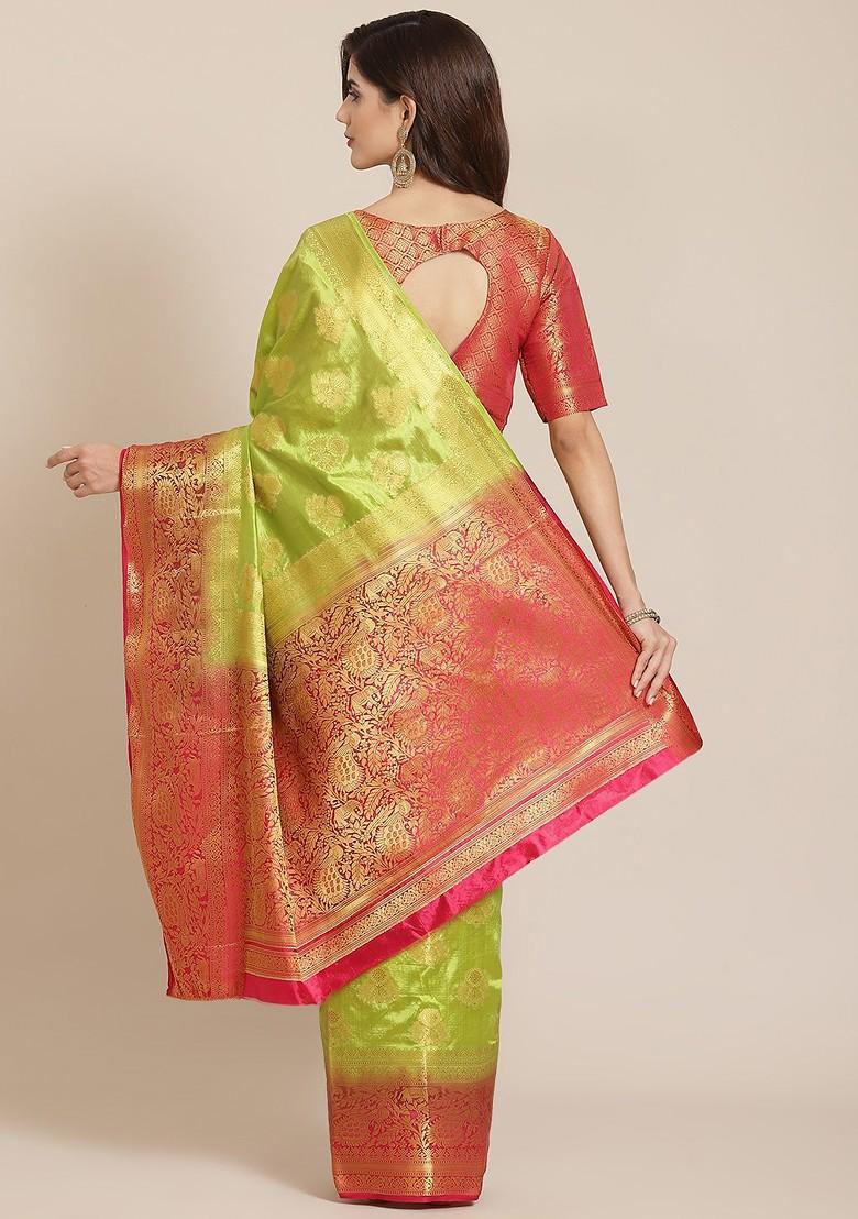Green Embroidered Silk Saree Set