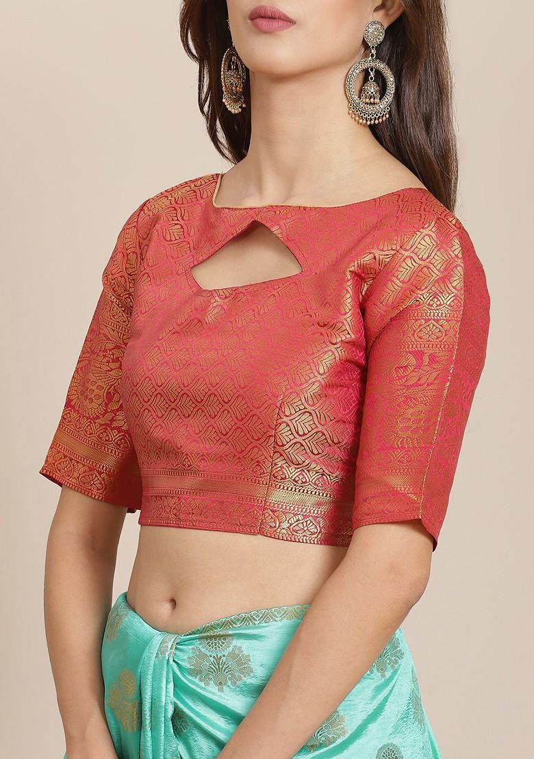 Turquoise Blue Embroidered Silk Saree Set