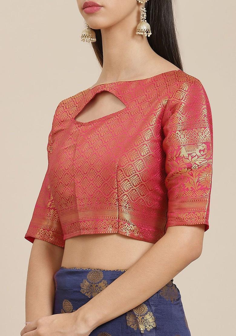 Navy Blue Embroidered Silk Saree Set