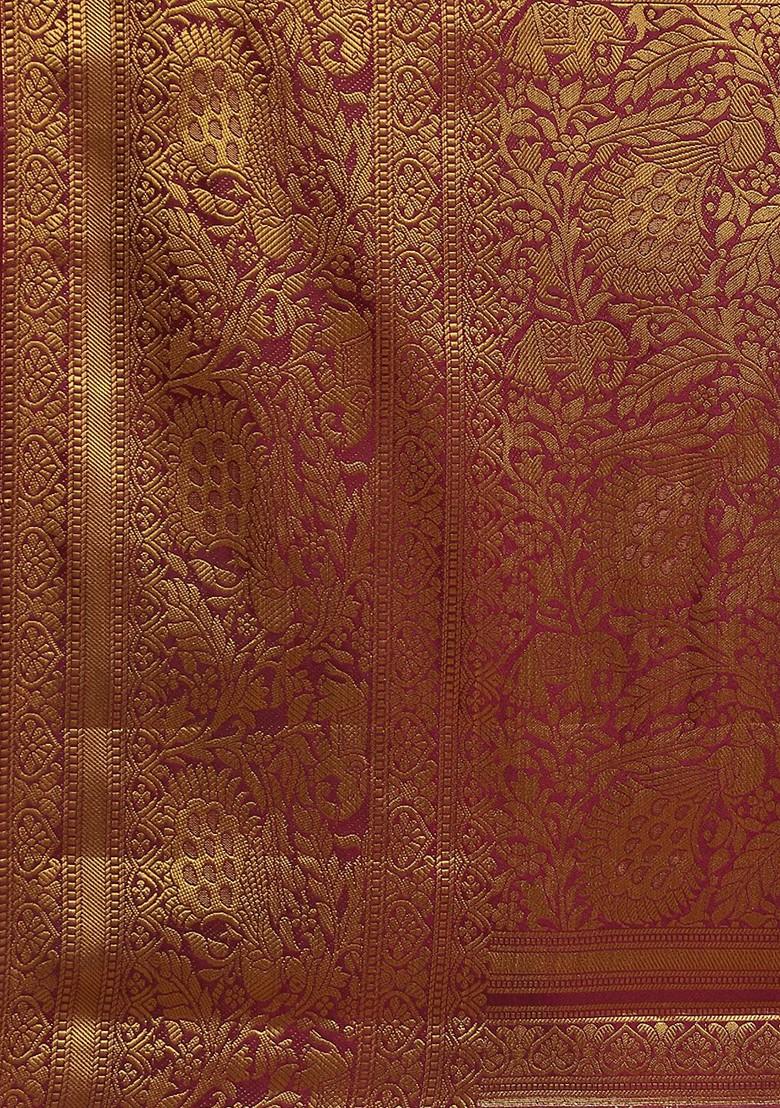 Orange Embroidered Silk Saree Set