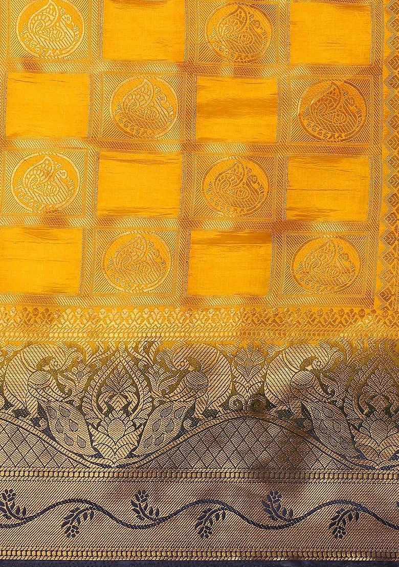 Yellow Embroidered Silk Saree Set