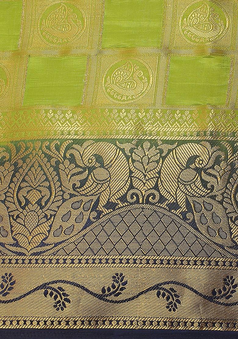 Lime Green Woven Silk Saree Set