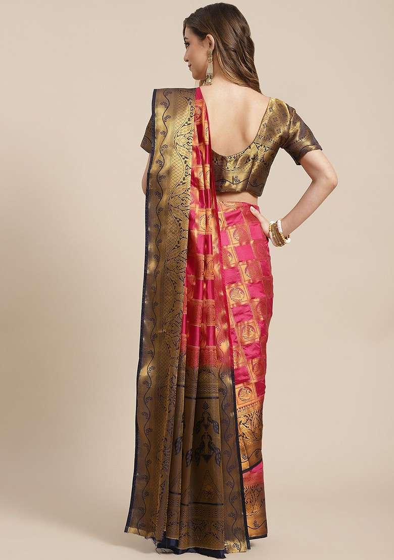 Pink Embroidered Silk Saree Set - Indya