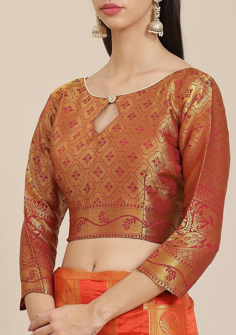 Orange Zari Silk Saree Set