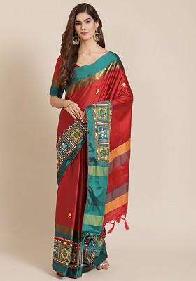 Red Woven Silk Saree Set