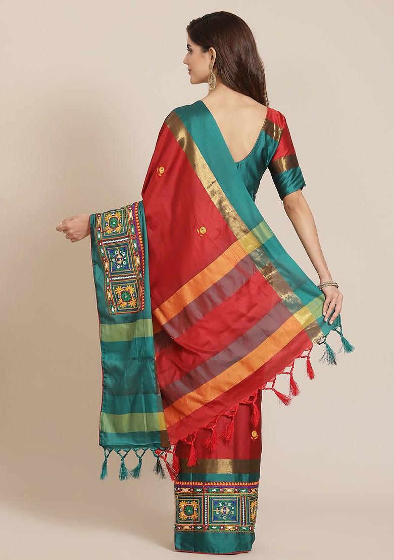 Red Woven Silk Saree Set