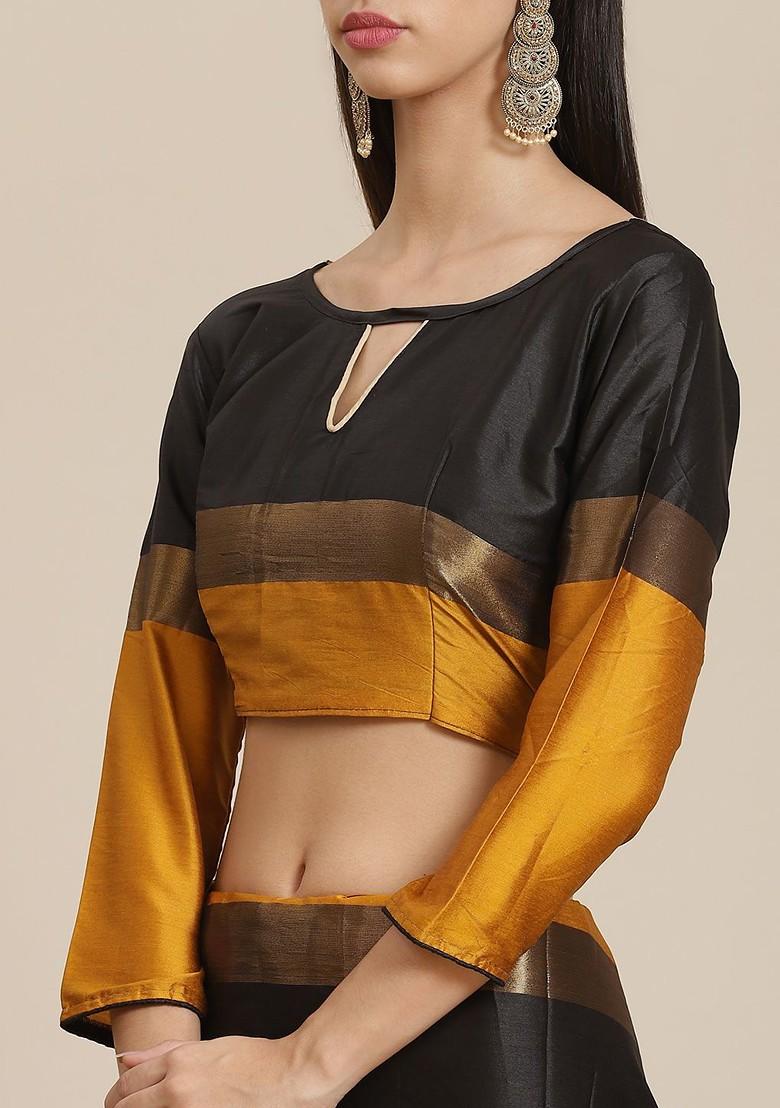 Black Printed Silk Saree Set