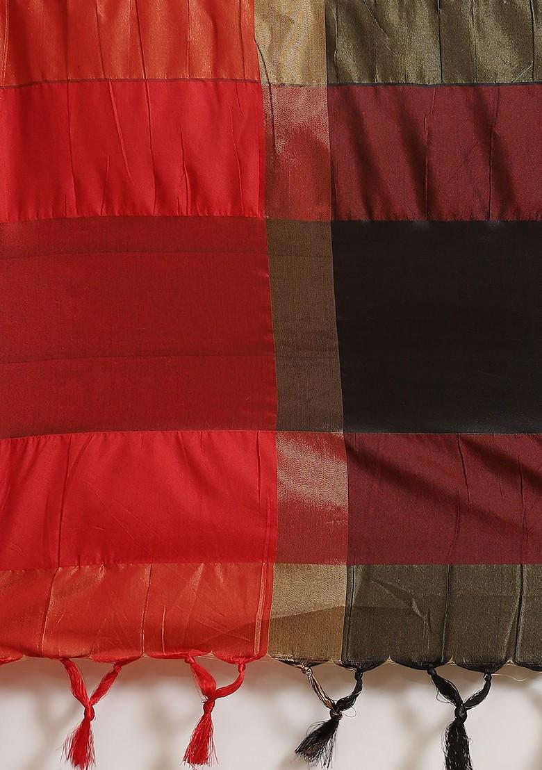 Black Solid Silk Saree Set