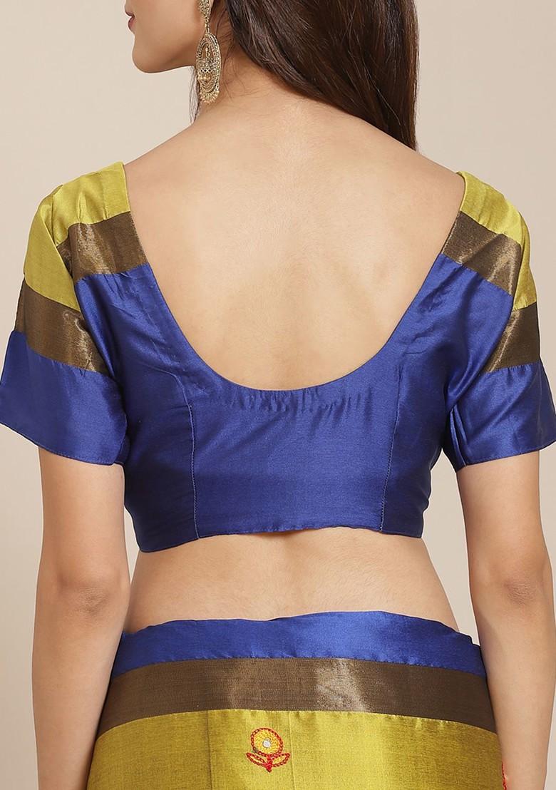 Mustard Embroidered Silk Saree Set