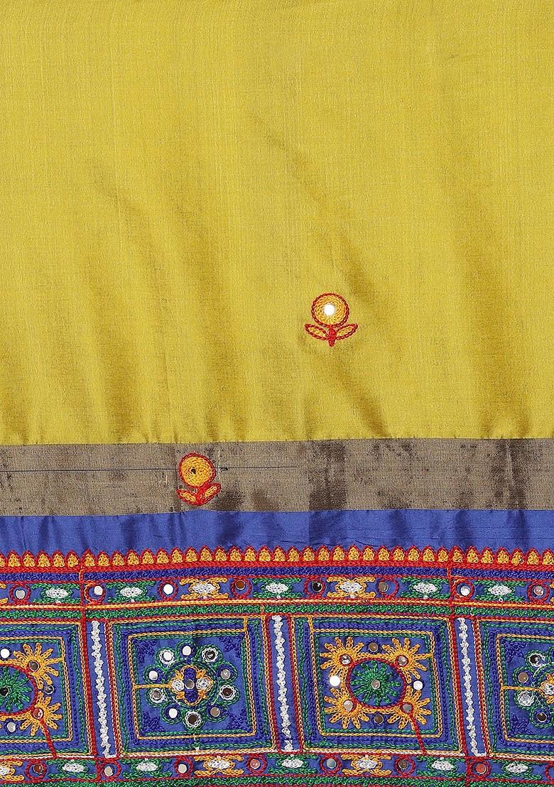 Mustard Embroidered Silk Saree Set