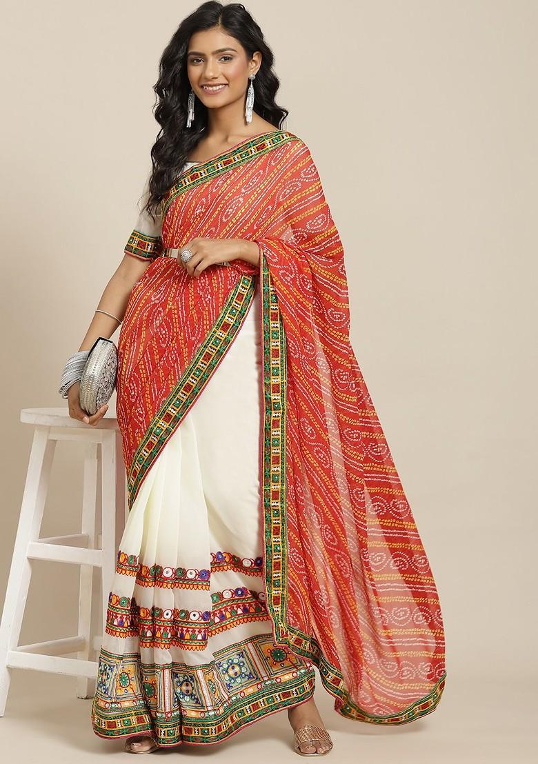 Orange Embroidered Georgette Saree Set