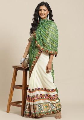 Green Embroidered Georgette Saree Set