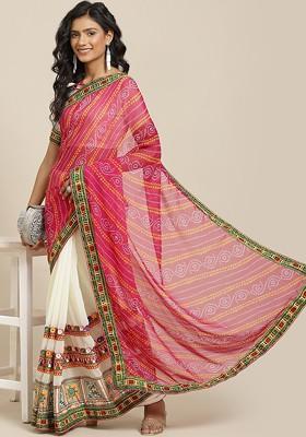 Pink Embroidered Georgette Saree Set