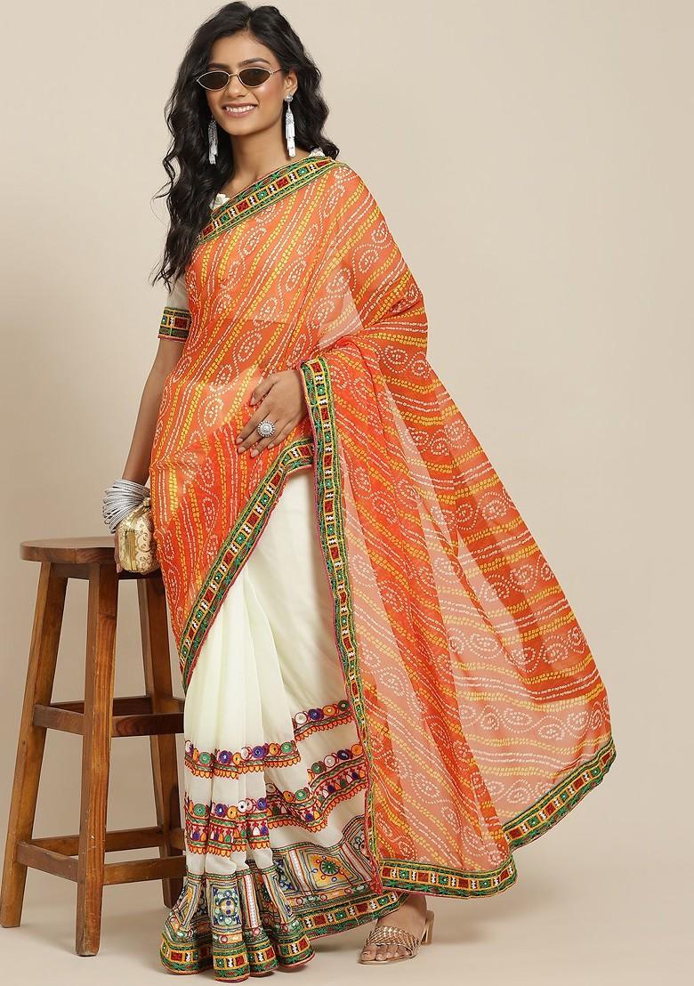 Orange Embroidered Georgette Saree Set