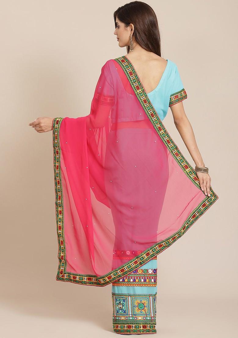 Pink Embroidered Georgette Saree Set