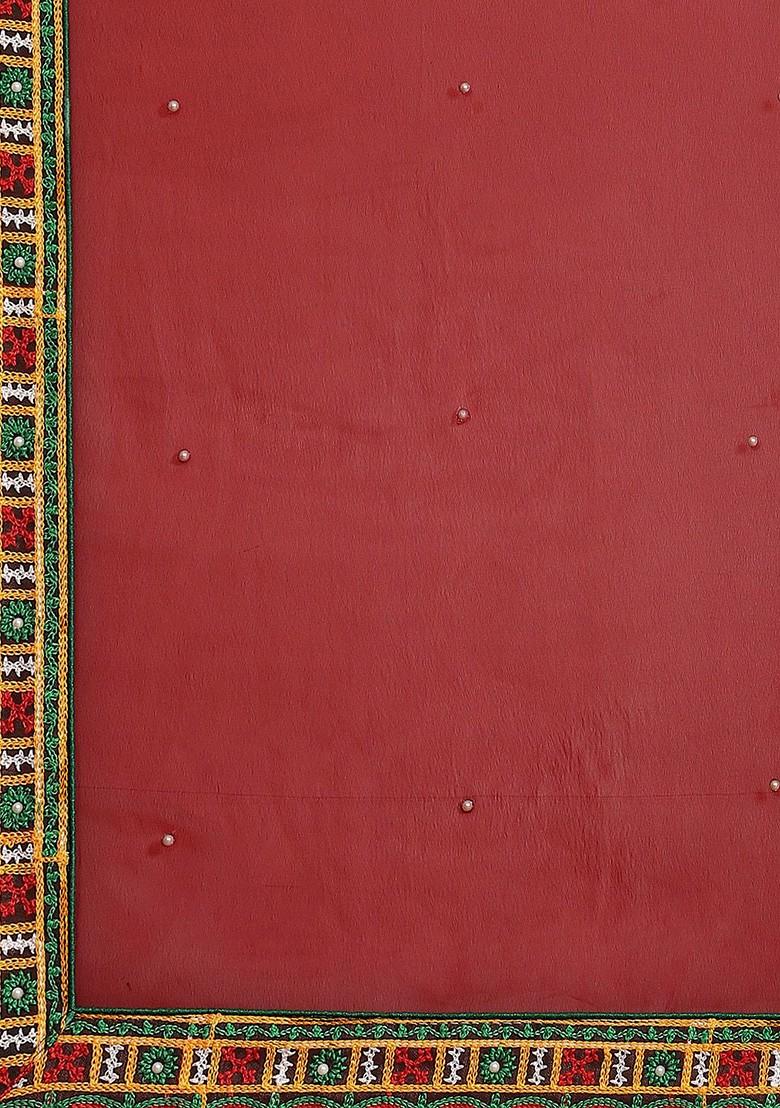 Maroon Embroidered Poly Blend Saree Set