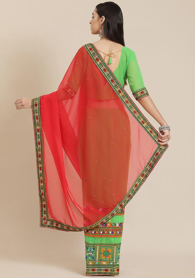 Red Embroidered Georgette Saree Set
