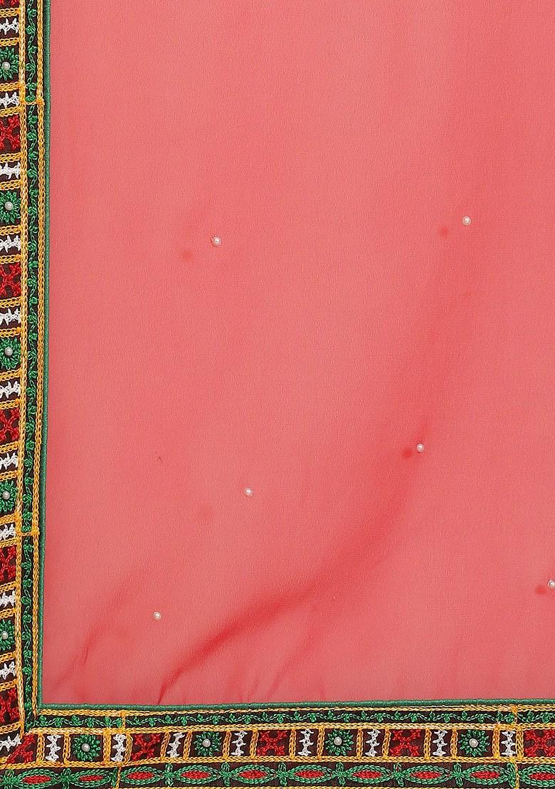 Red Embroidered Georgette Saree Set