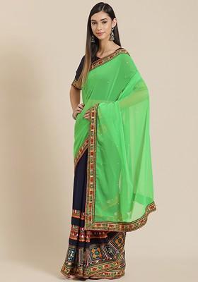 Green Embroidered Georgette Saree Set