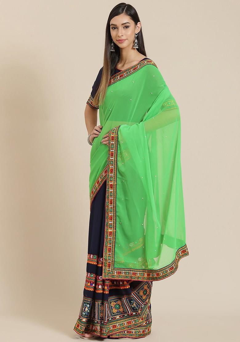 Green Embroidered Georgette Saree Set