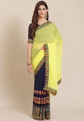 Yellow Embroidered Georgette Saree Set