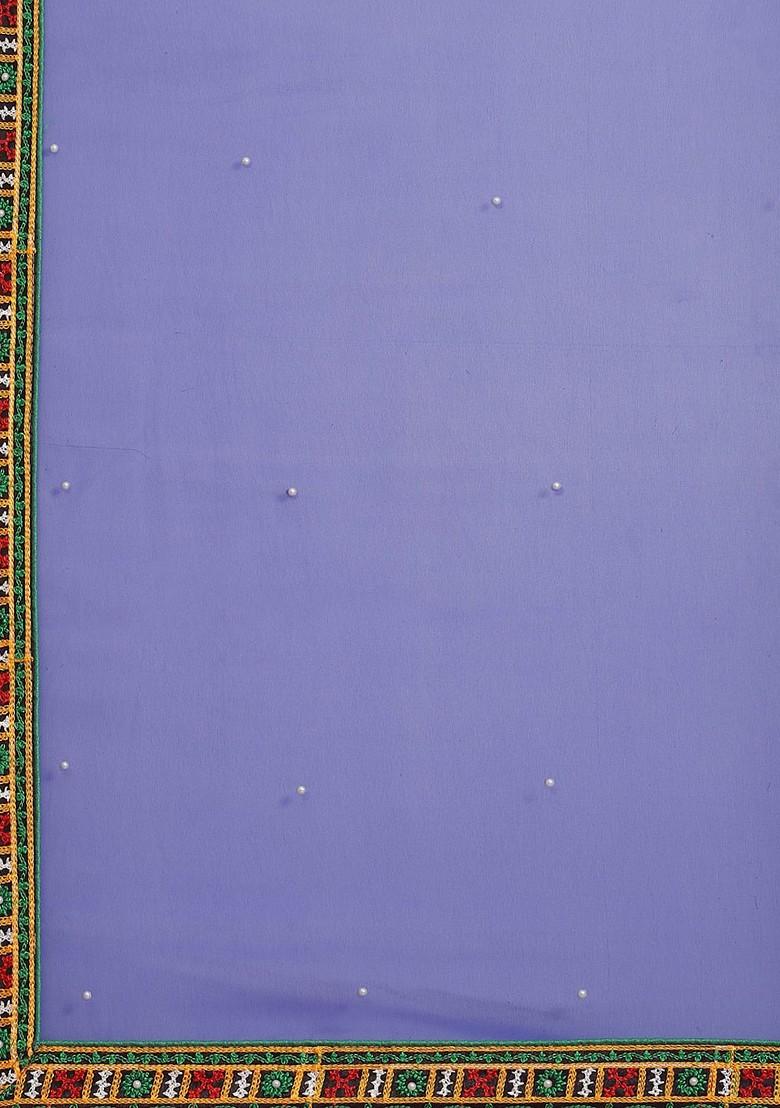 Blue Embroidered Georgette Saree Set