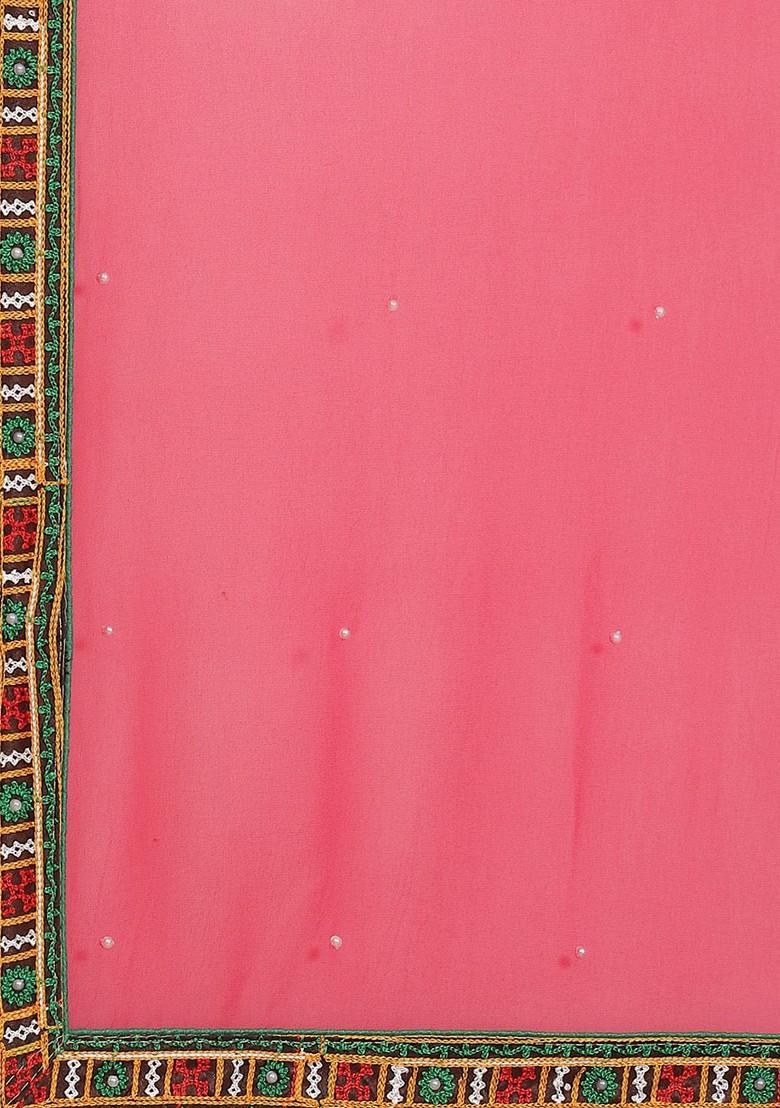 Brown Embroidered Poly Blend Saree Set