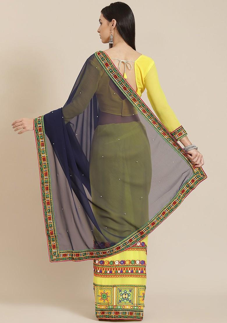 Navy Blue Embroidered Georgette Saree Set