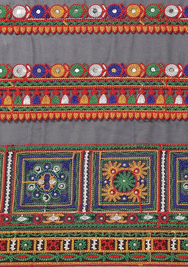 Orange Embroidered Poly Blend Saree Set