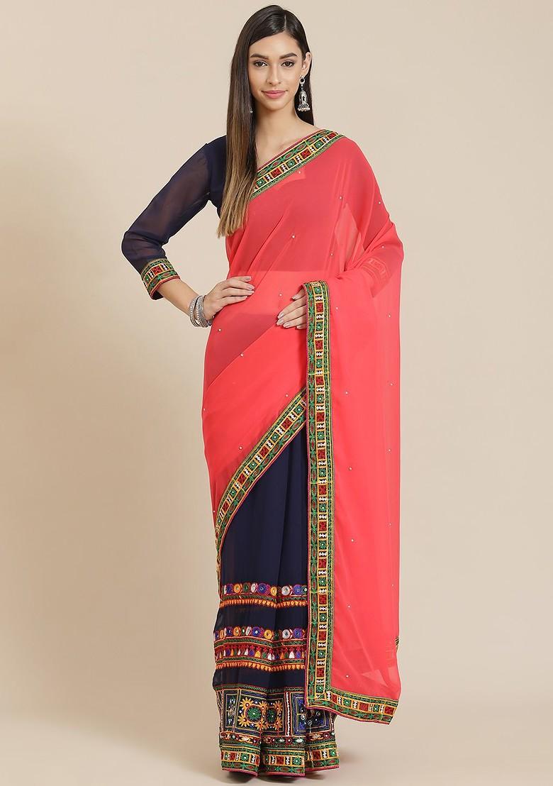 Pink Embroidered Georgette Saree Set