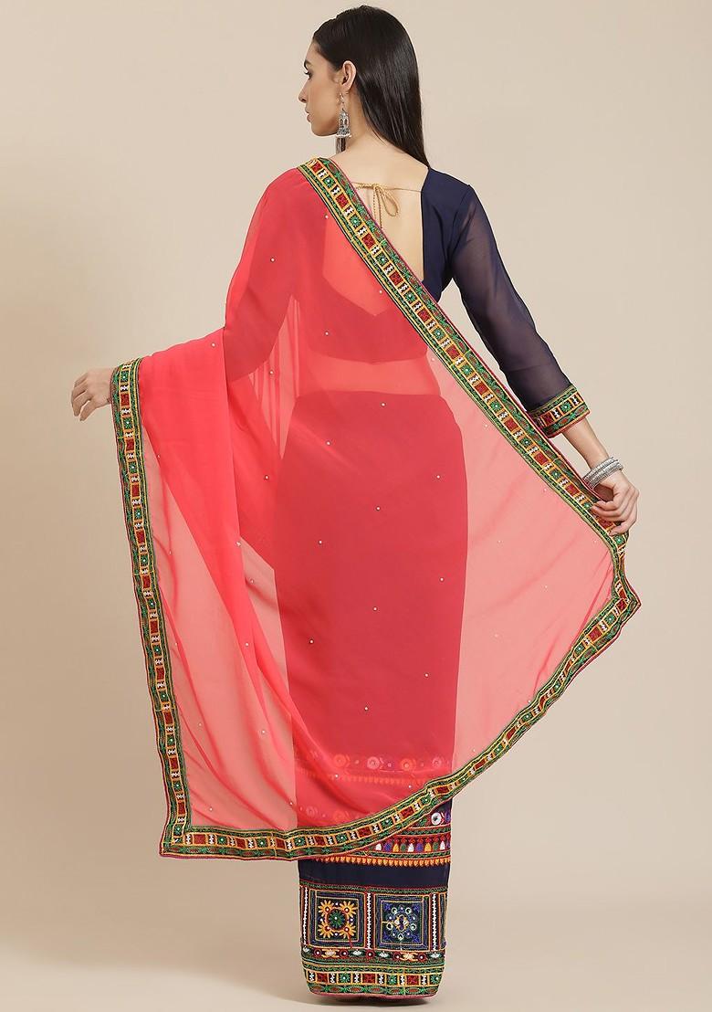 Pink Embroidered Georgette Saree Set