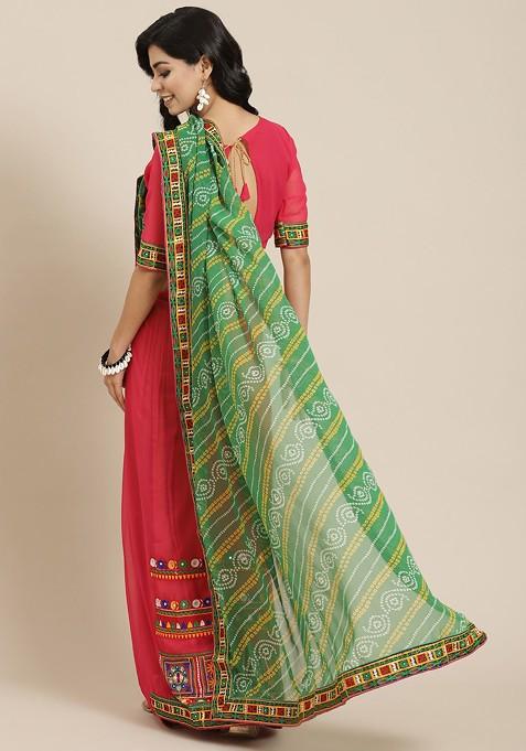 Green Bandhani Georgette Saree Set
