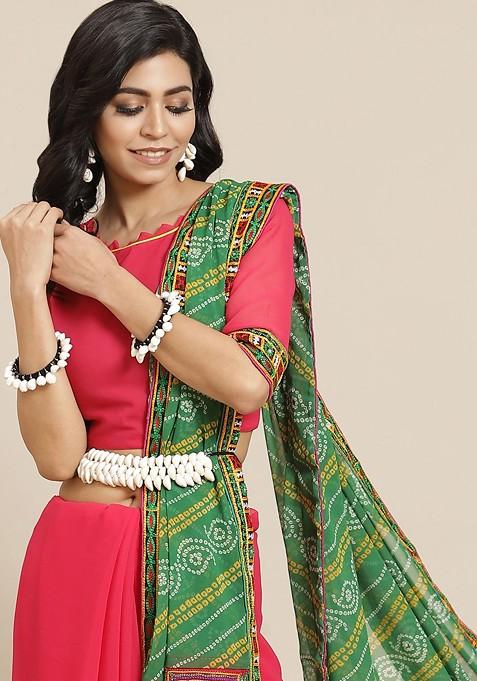 Green Bandhani Georgette Saree Set