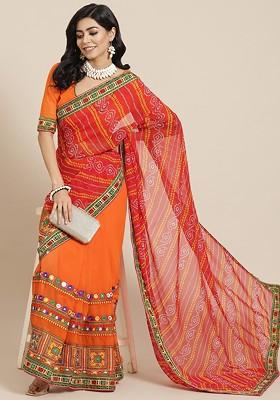 Red Bandhani Georgette Saree Set