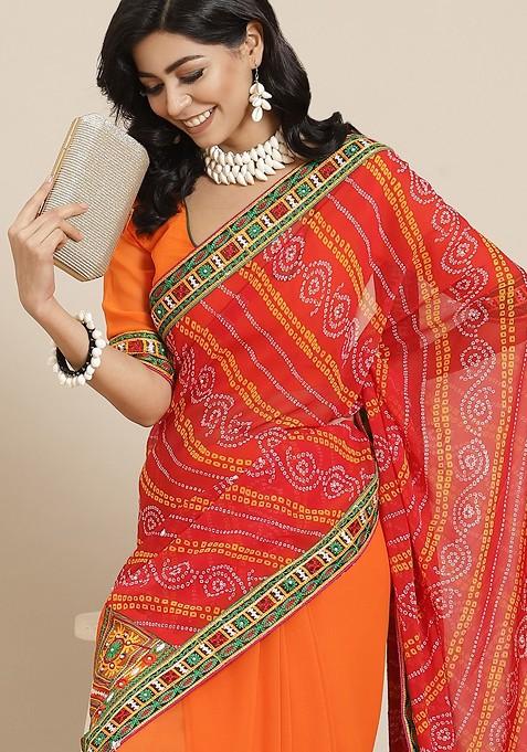 Red Bandhani Georgette Saree Set