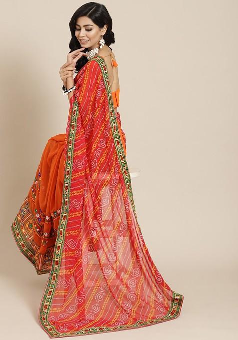 Red Bandhani Georgette Saree Set