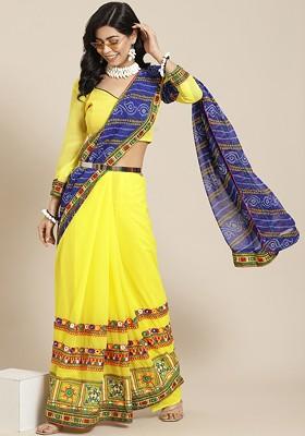 Yellow Bandhani Georgette Saree Set