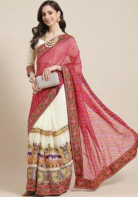 Pink Bandhani Georgette Saree Set