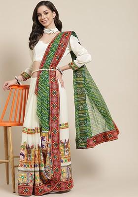 Green Bandhani Georgette Saree Set