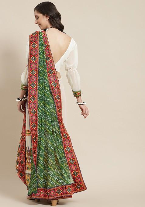 Green Bandhani Georgette Saree Set