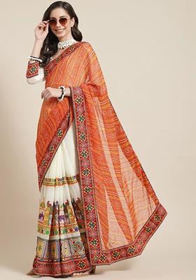Orange Bandhani Georgette Saree Set