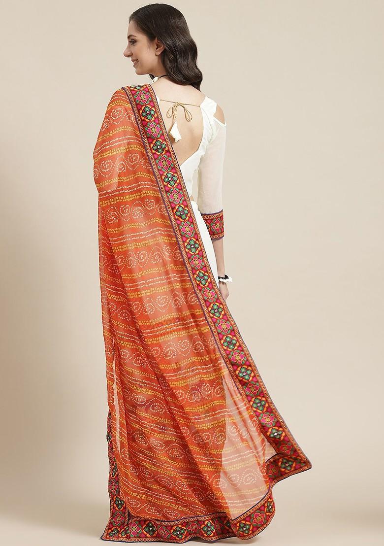 Orange Bandhani Georgette Saree Set