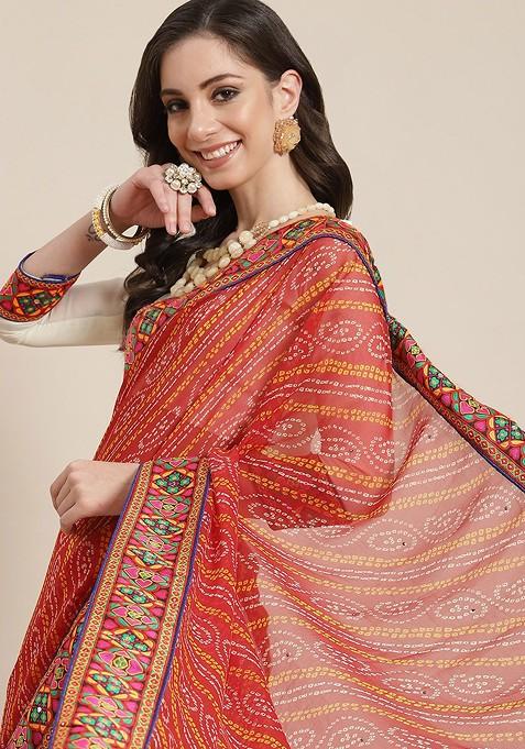 Red Bandhani Georgette Saree Set