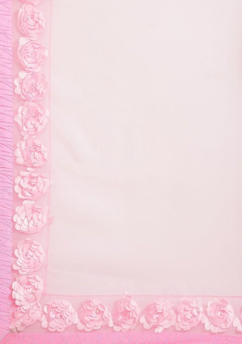 Pink Floral Print Georgette Saree Set