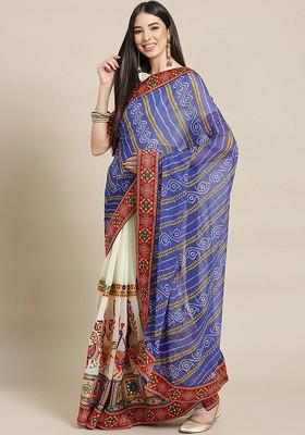 Blue Embroidered Georgette Saree Set