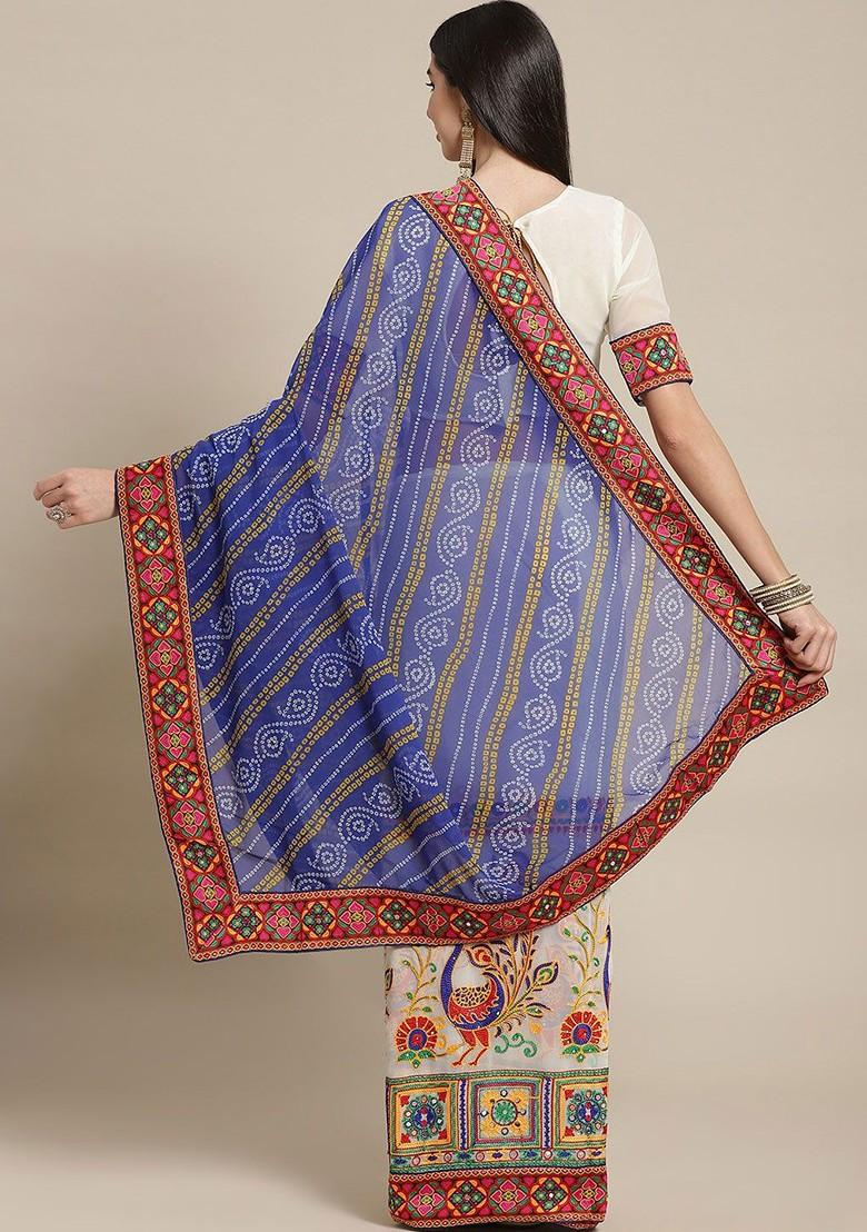 Blue Embroidered Georgette Saree Set